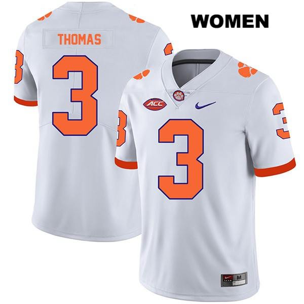 Women's Clemson Tigers #3 Xavier Thomas Stitched White Legend Authentic Nike NCAA College Football Jersey VPA2246AK
